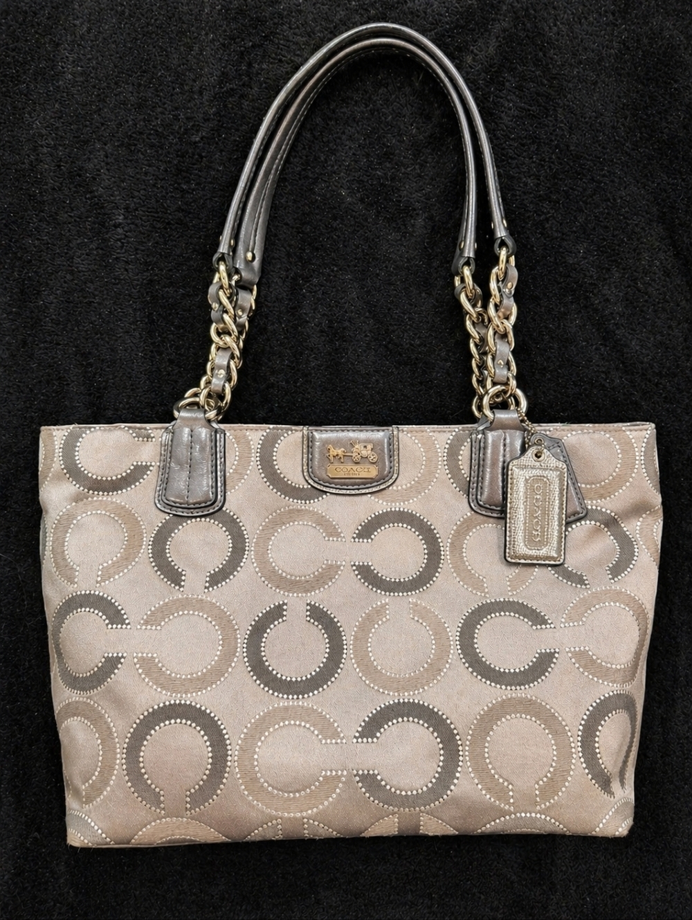 EUC! Large Silver and Gray Coach Madison Op Art Satchel